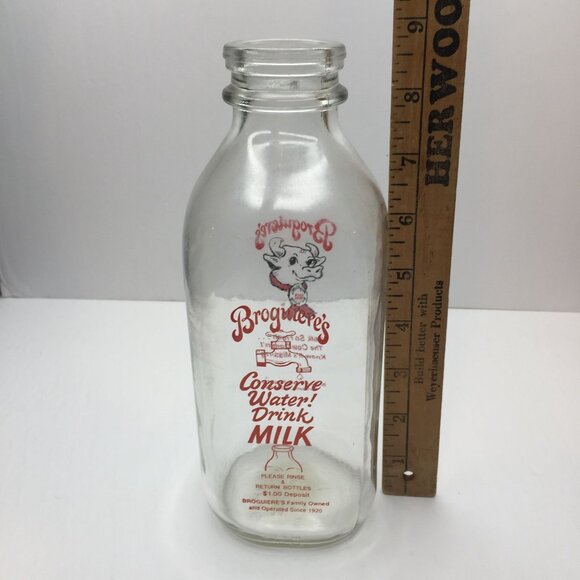 Vintage Set 3 Broguieres Glass Milk Bottles Egg Nog Christmas 2007 Reusable Lids - Picture 14 of 14